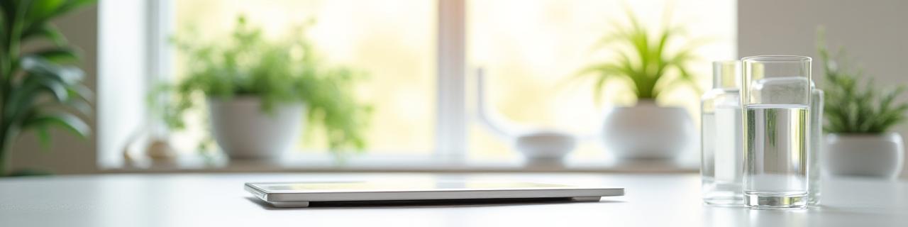 Soft morning light on a desk with a plant and digital tablet, representing clean data management